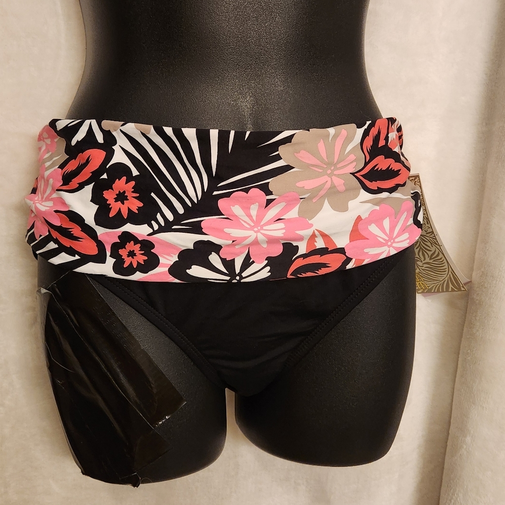 Beach House Classic Bikini Bottom Floral Waist Band Black Size 6 New With Tag